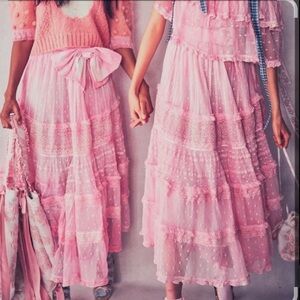 LoveShackFancy Coleman Fizz Lace Coquette Midi Skirt